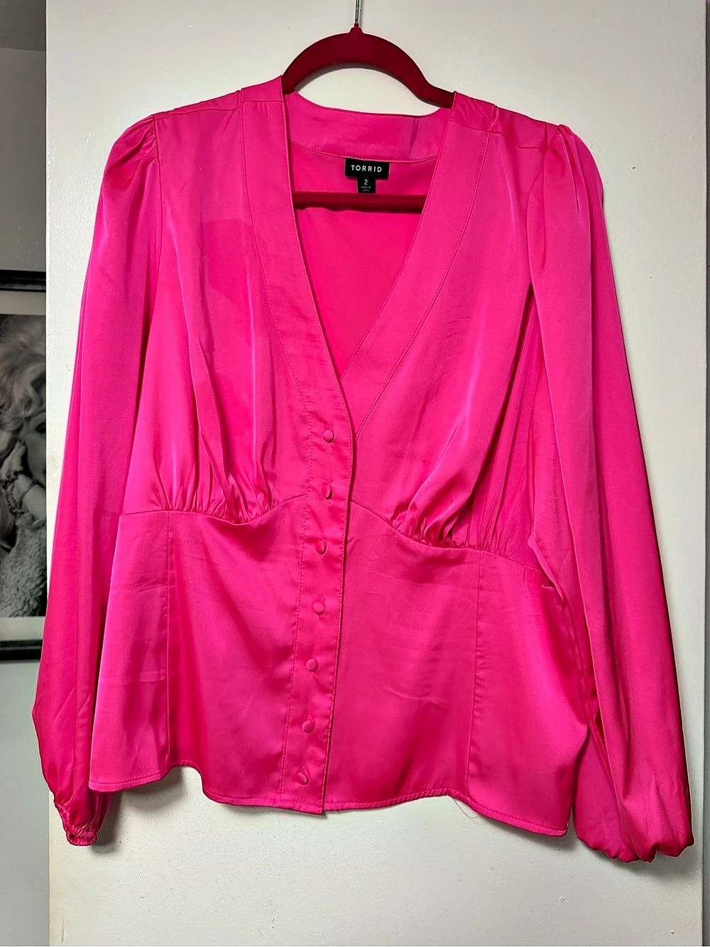 Torrid Peplum Satin Button Front Long Sleeve Blouse Pink Size 2x
